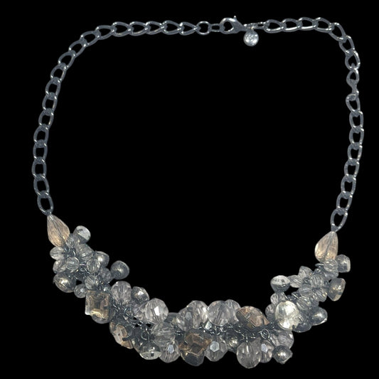 Ann Taylor Loft Grey And Silver Tone Cluster Gem Necklace