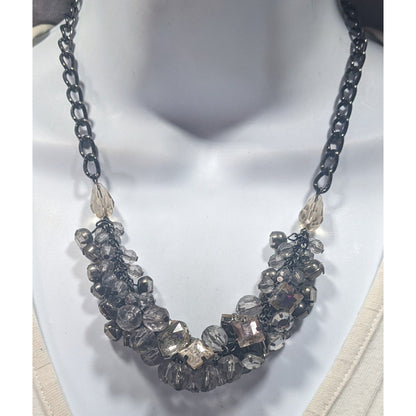 Ann Taylor Loft Grey And Silver Tone Cluster Gem Necklace