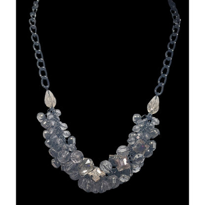 Ann Taylor Loft Grey And Silver Tone Cluster Gem Necklace