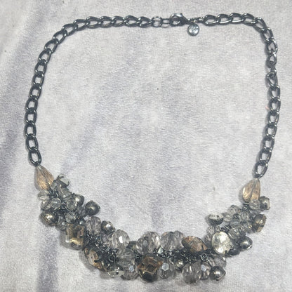 Ann Taylor Loft Grey And Silver Tone Cluster Gem Necklace