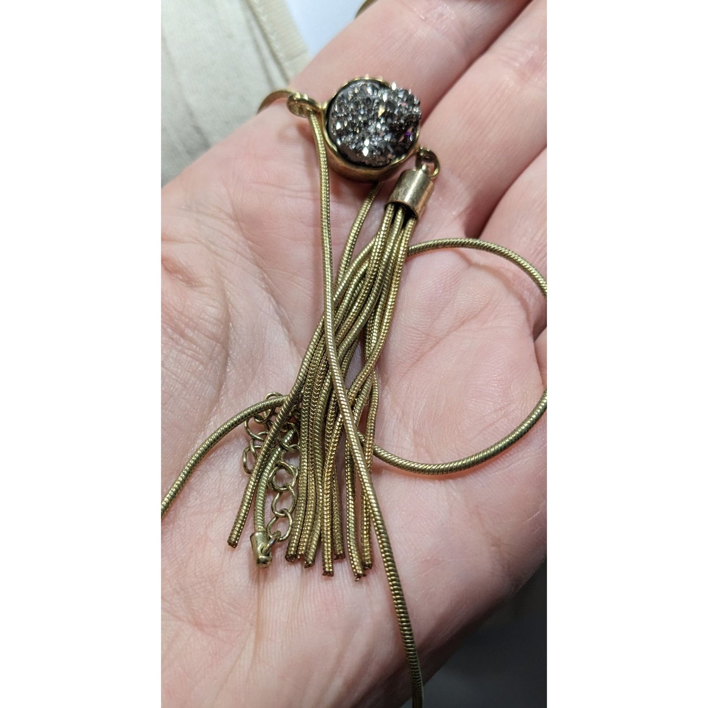 Bohemian Druzy Pendant With Gold Tone Tassel