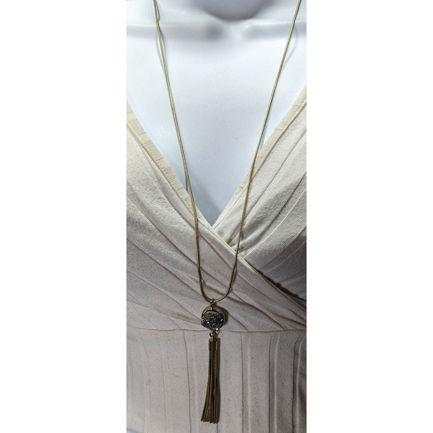 Bohemian Druzy Pendant With Gold Tone Tassel