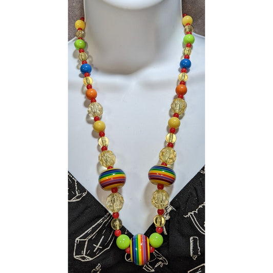 Vintage 90s Rainbow Beaded Necklace Chunky Colorful Statement Y2K Pride Festival Nostalgic Jewelry