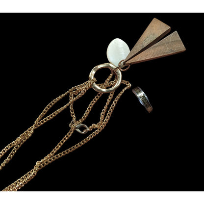 Geometric Abstract Wood And Shell Pendant Necklace