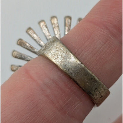 Vintage Adjustable Silver Tone Sunburst Ring With Rhinestone Accent