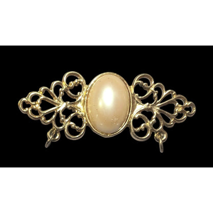 Vintage Regency Style Cream And Gold Tone Filigree Brooch