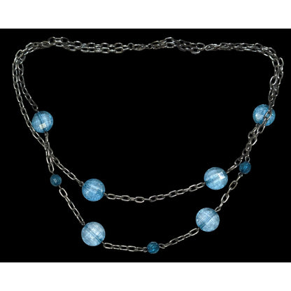 Double Strand Gunmetal Chain Necklace With Blue Crackle Acrylic Beads