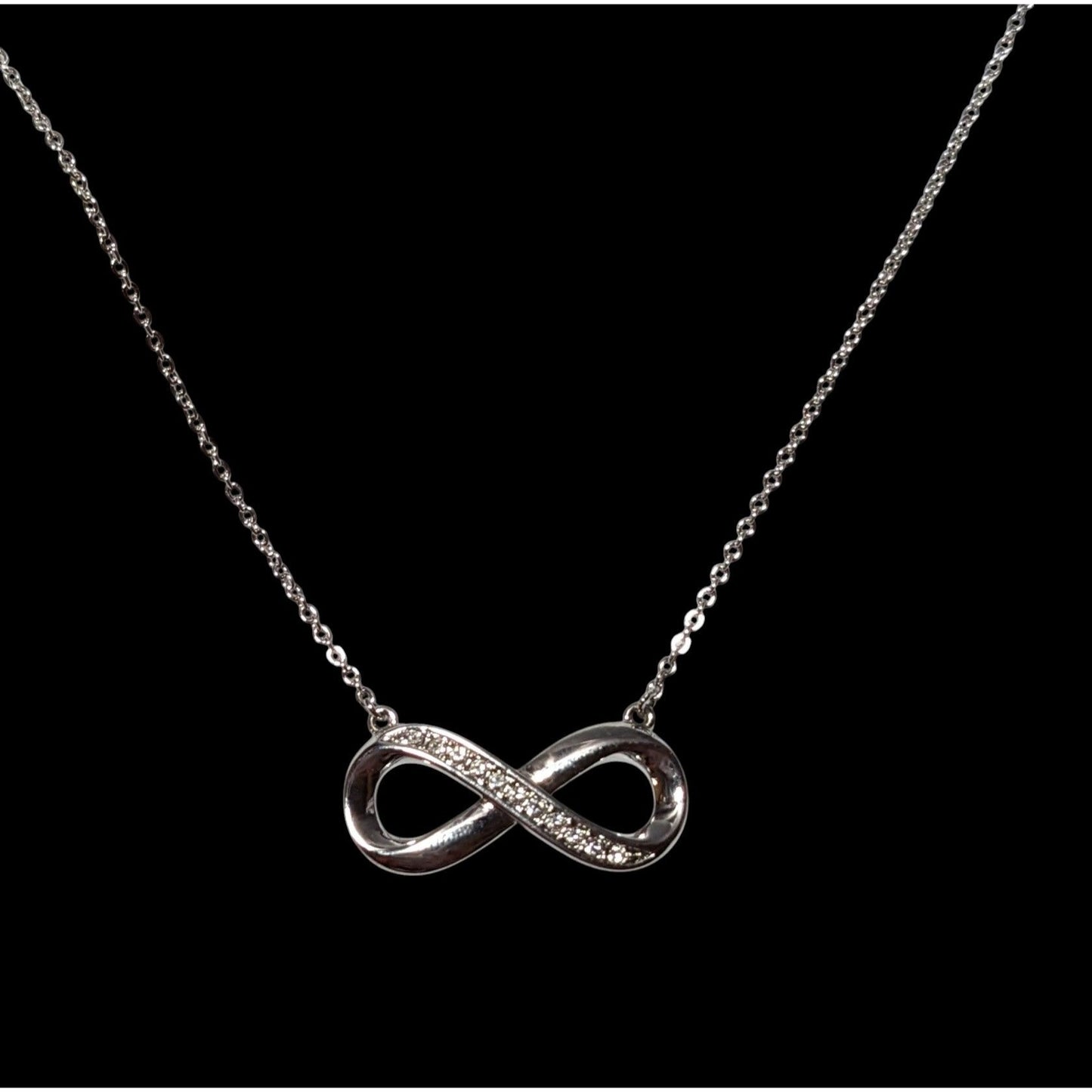 Authentic Swarovski Crystal Silver Tone Infinity Pendant Necklace