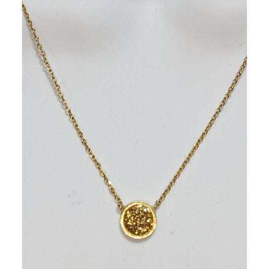 Minimalist Glitter Druzy Gold Tone Pendant Necklace