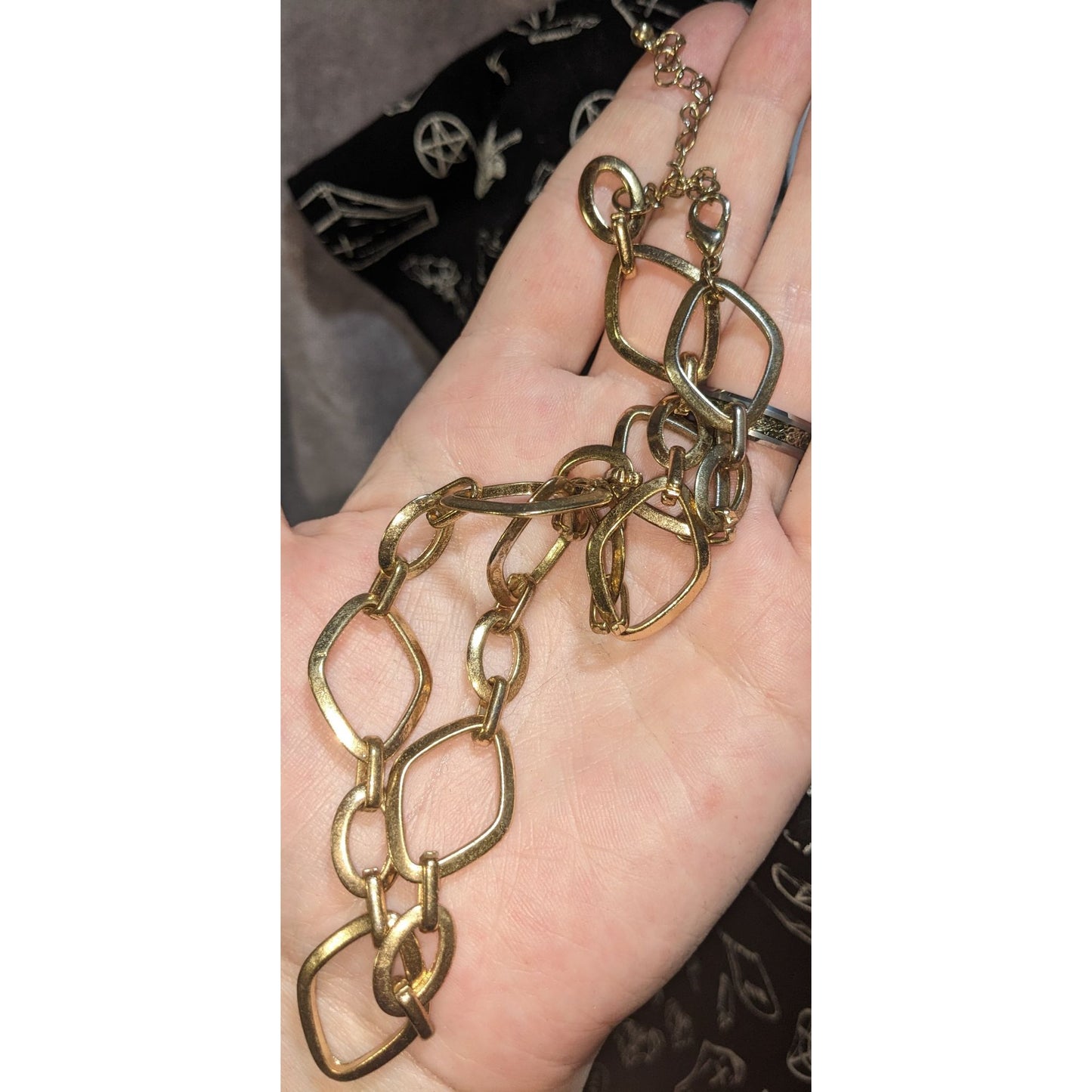Gold Tone Chunky Link Necklace Geometric Chain Statement Minimalist Modern
