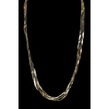 Vintage Gold Tone Herringbone Chain Necklace Braided 80s Glam Statement Jewelry