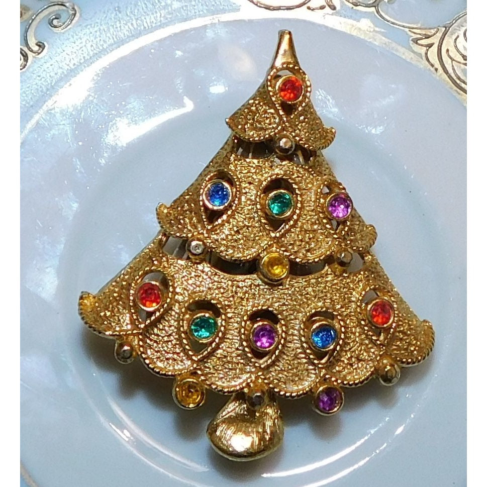 Vintage Midcentury Light Up Christmas Tree Brooch