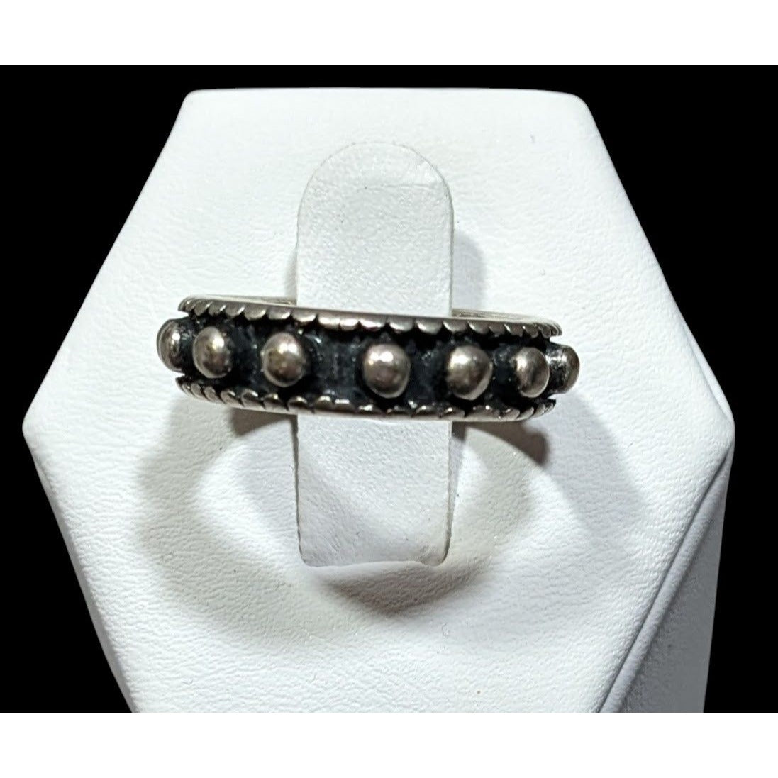 Gothic Punk Silver Tone Studded Ring With Black Accents Size 6