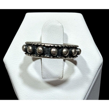 Gothic Punk Silver Tone Studded Ring With Black Accents Size 6