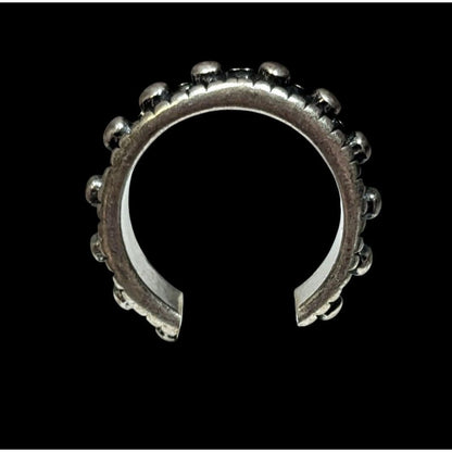 Gothic Punk Silver Tone Studded Ring With Black Accents Size 6