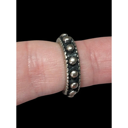 Gothic Punk Silver Tone Studded Ring With Black Accents Size 6