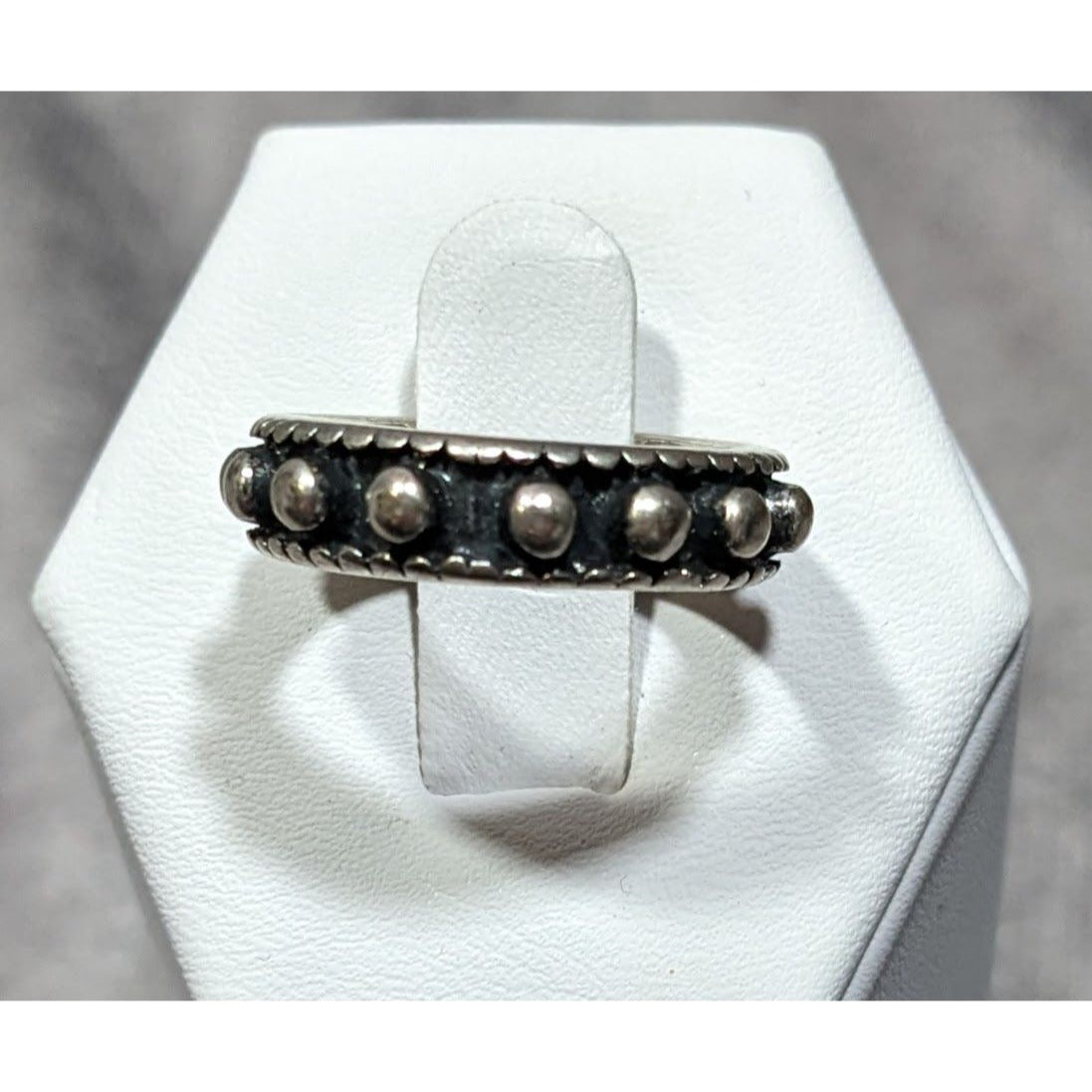 Gothic Punk Silver Tone Studded Ring With Black Accents Size 6