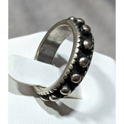 Gothic Punk Silver Tone Studded Ring With Black Accents Size 6
