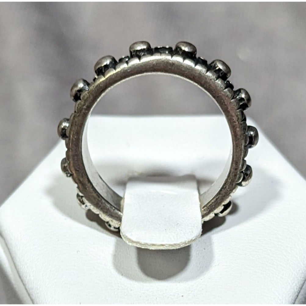 Gothic Punk Silver Tone Studded Ring With Black Accents Size 6