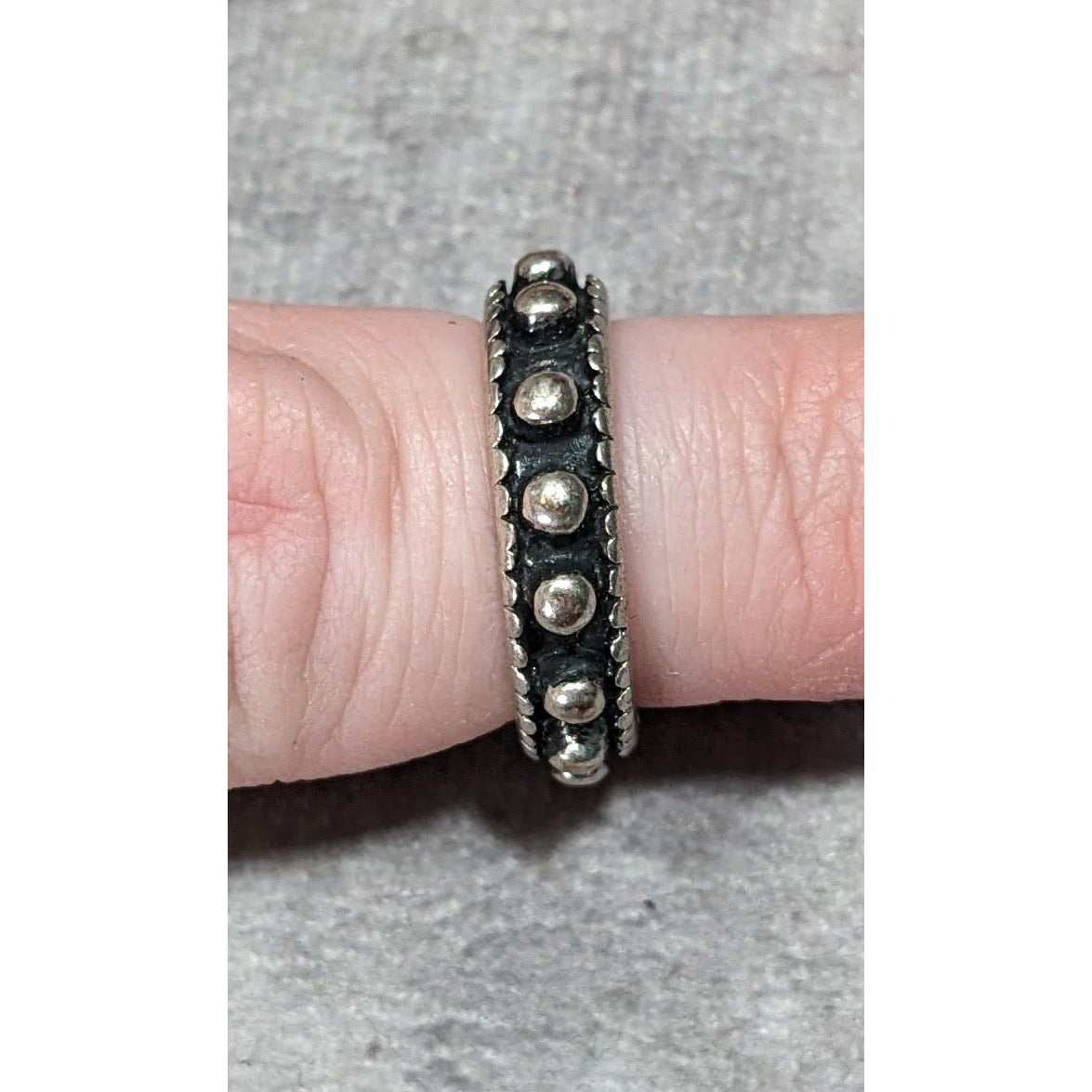 Gothic Punk Silver Tone Studded Ring With Black Accents Size 6