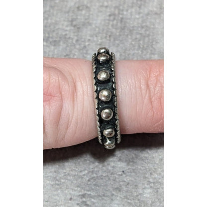 Gothic Punk Silver Tone Studded Ring With Black Accents Size 6