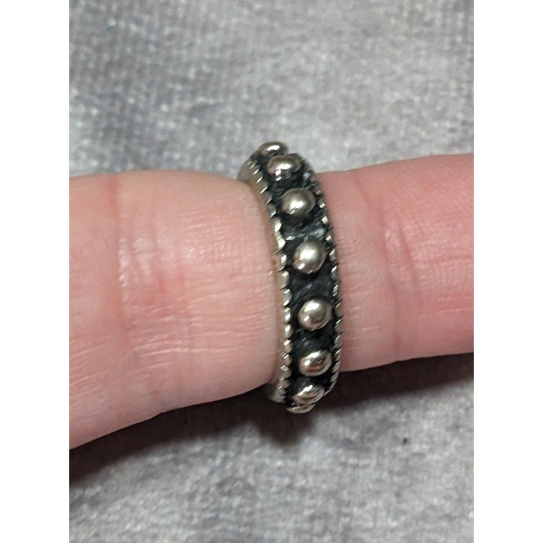 Gothic Punk Silver Tone Studded Ring With Black Accents Size 6