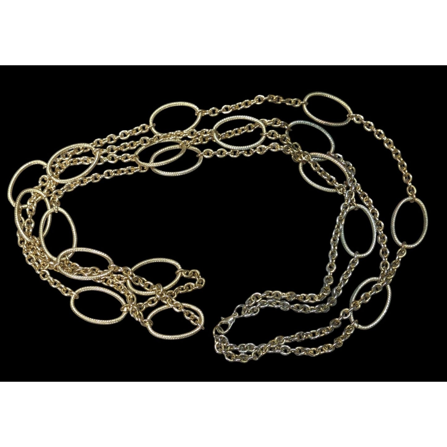 Layered Oval Link Gold Tone Statement Necklace