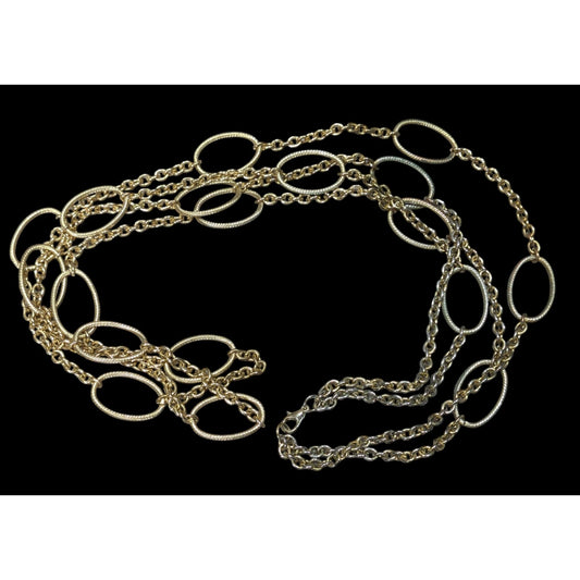 Layered Oval Link Gold Tone Statement Necklace