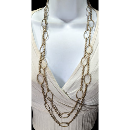 Layered Oval Link Gold Tone Statement Necklace
