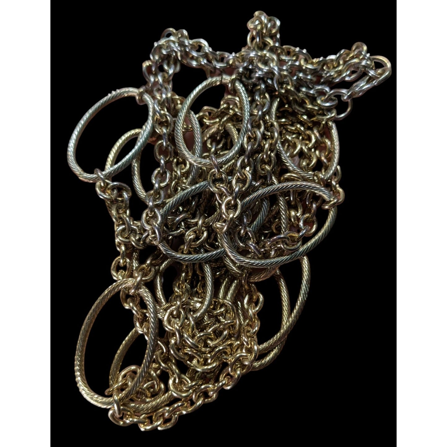 Layered Oval Link Gold Tone Statement Necklace