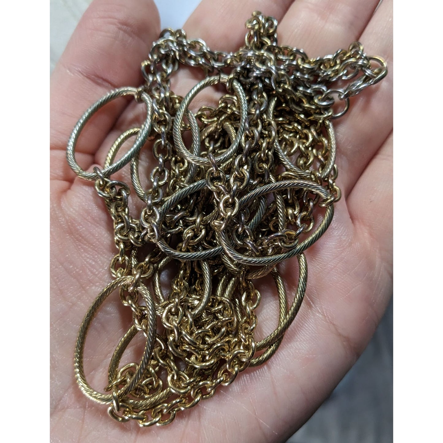 Layered Oval Link Gold Tone Statement Necklace