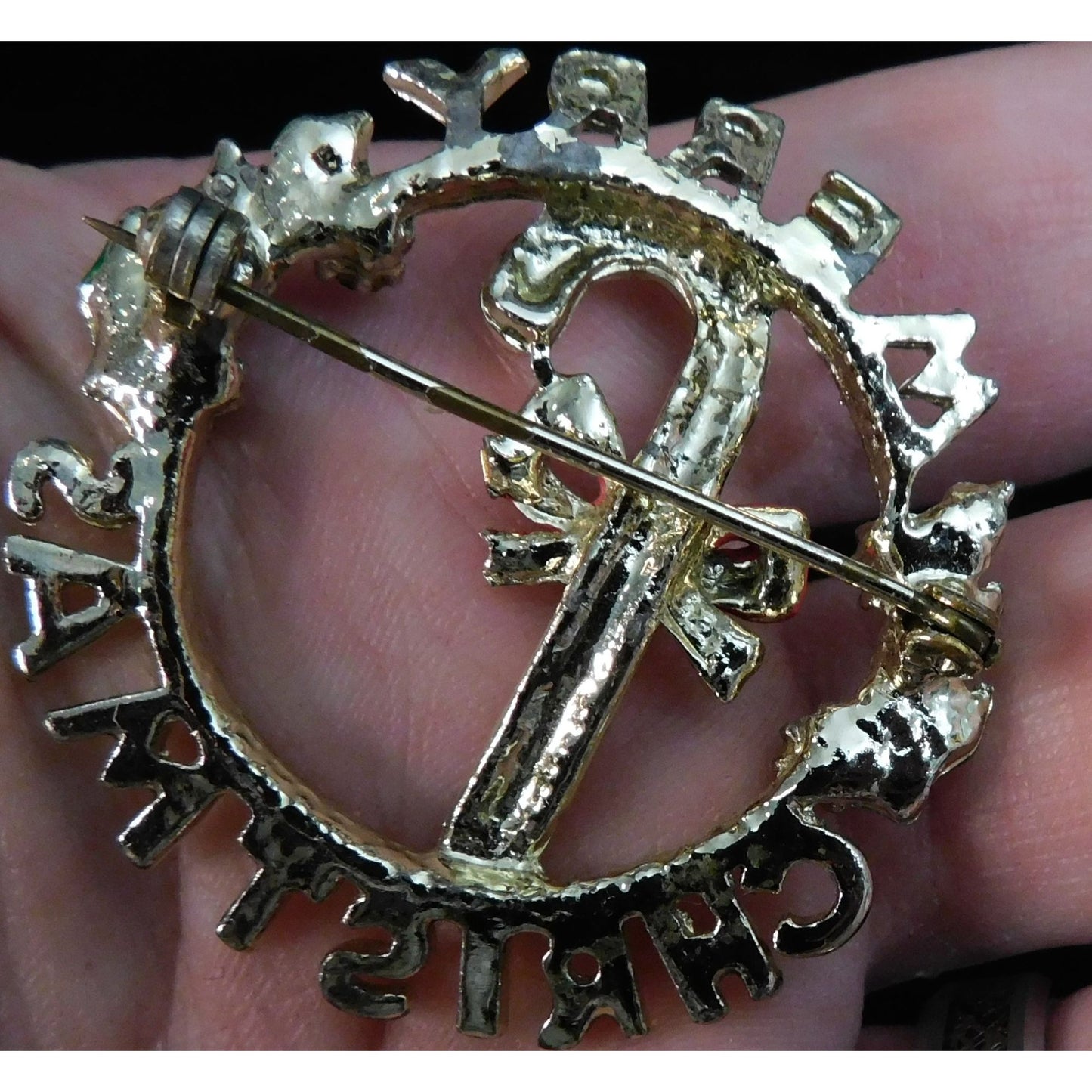 Vintage Merry Candy Cane Wreath Christmas Brooch