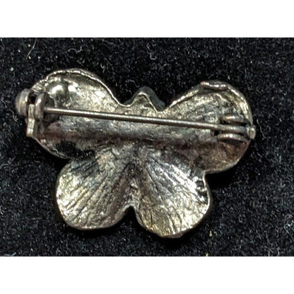 Vintage Floral Silver Tone Butterfly Brooch With Blue Gem