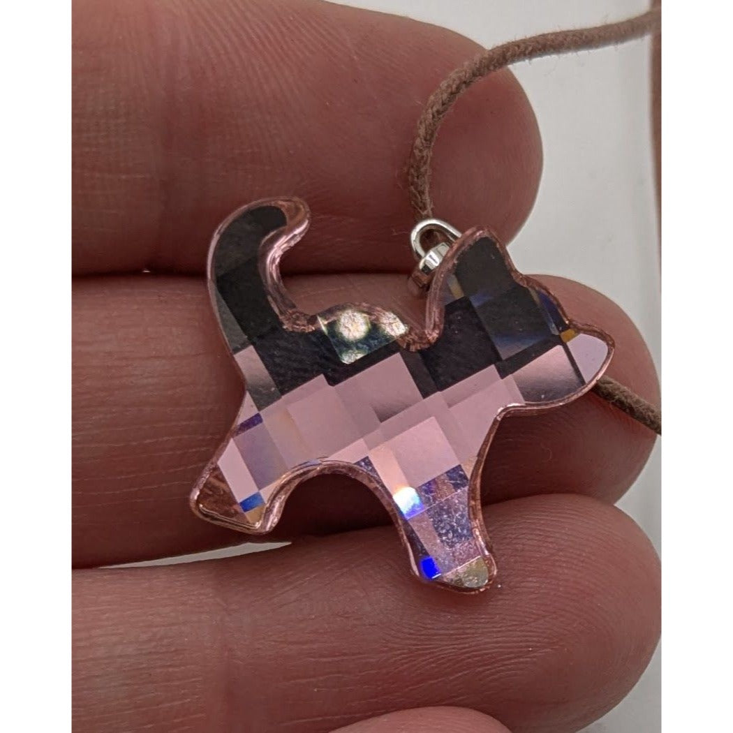 Rare Swarovski Crystal Dog Pendant Necklace Pink Designer Glam Retired