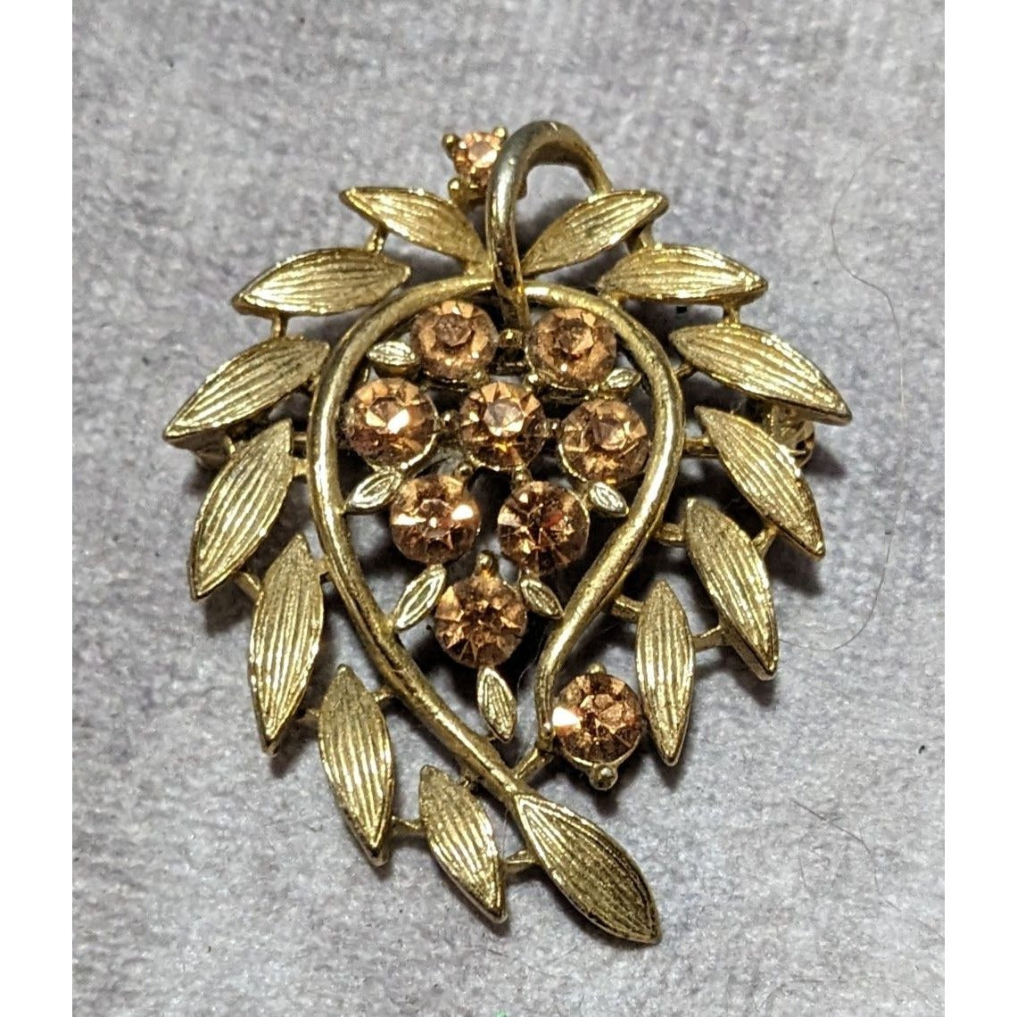 Vintage Lisner Gold Tone Rhinestone Floral Leaf Brooch