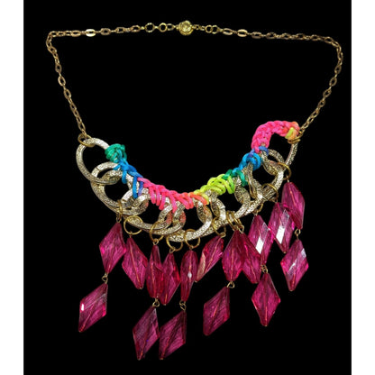 Neon Rainbow Glam Gem Fringe Statement Necklace