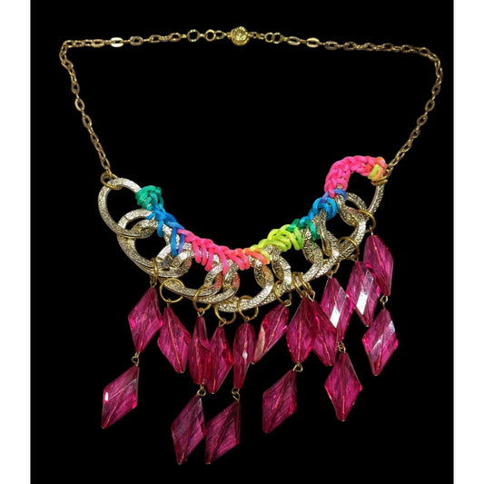 Neon Rainbow Glam Gem Fringe Statement Necklace
