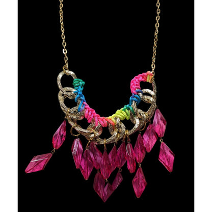 Neon Rainbow Glam Gem Fringe Statement Necklace