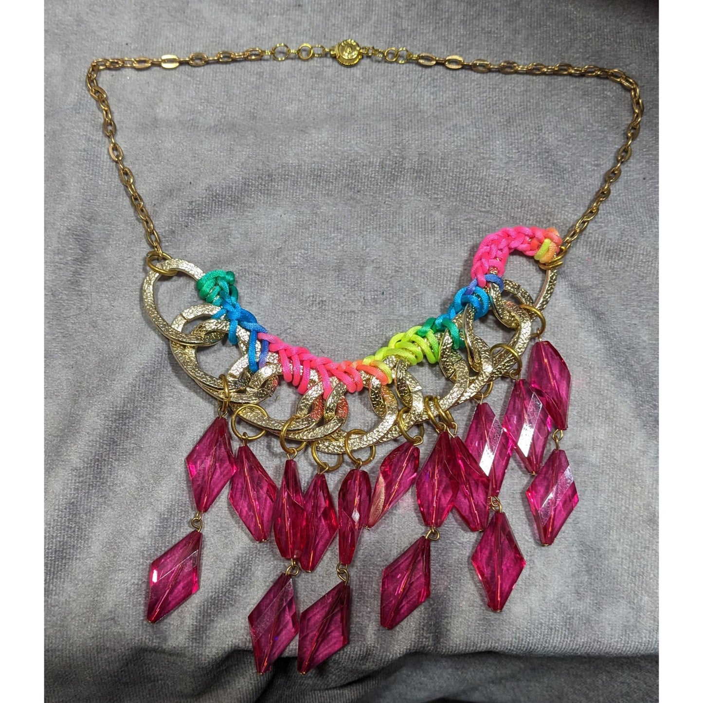 Neon Rainbow Glam Gem Fringe Statement Necklace