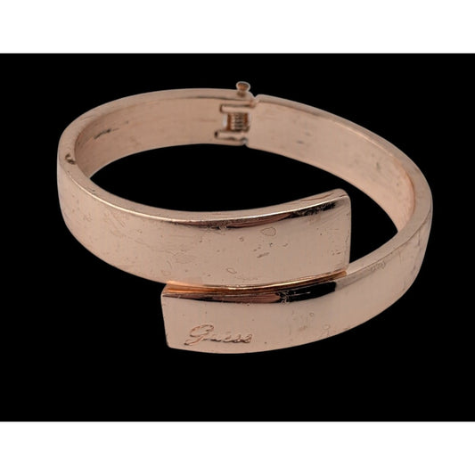 Guess Rose Gold Tone Hinged Bangle Bracelet Minimalist Modern Statement Cuff