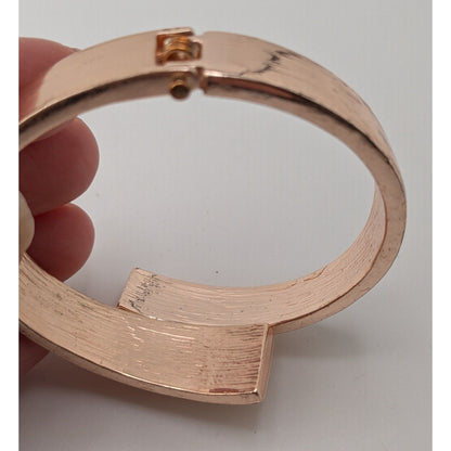 Guess Rose Gold Tone Hinged Bangle Bracelet Minimalist Modern Statement Cuff