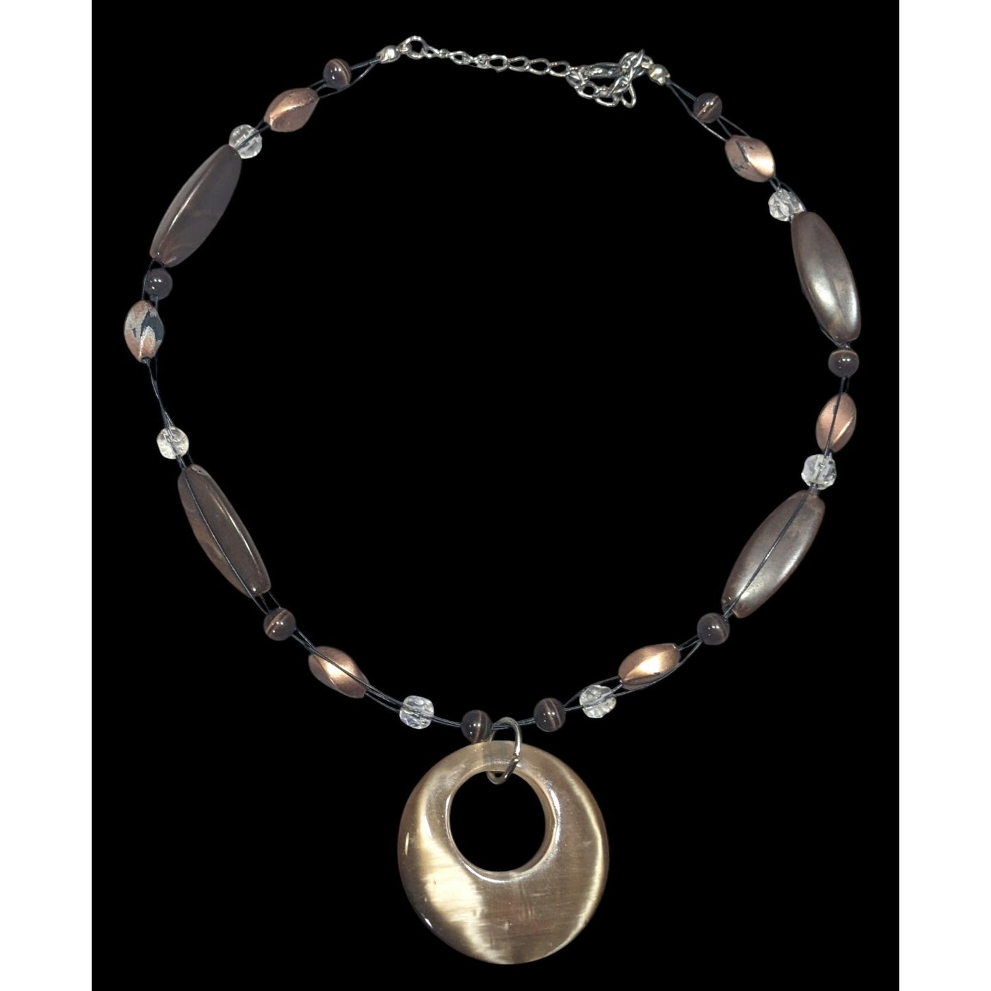 Retro Bohemian Brown Beaded Necklace With Cat Eye Pendant