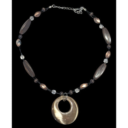 Retro Bohemian Brown Beaded Necklace With Cat Eye Pendant