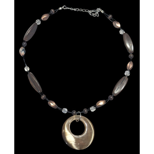 Retro Bohemian Brown Beaded Necklace With Cat Eye Pendant