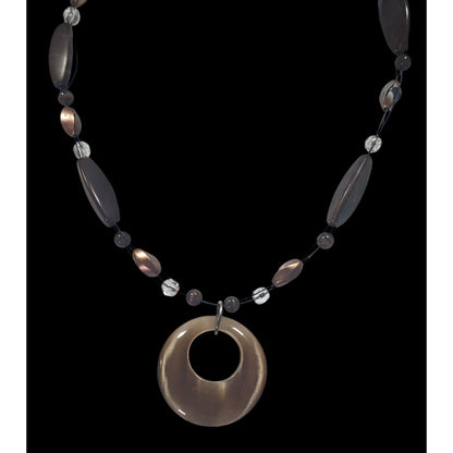 Retro Bohemian Brown Beaded Necklace With Cat Eye Pendant