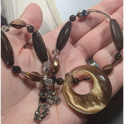 Retro Bohemian Brown Beaded Necklace With Cat Eye Pendant