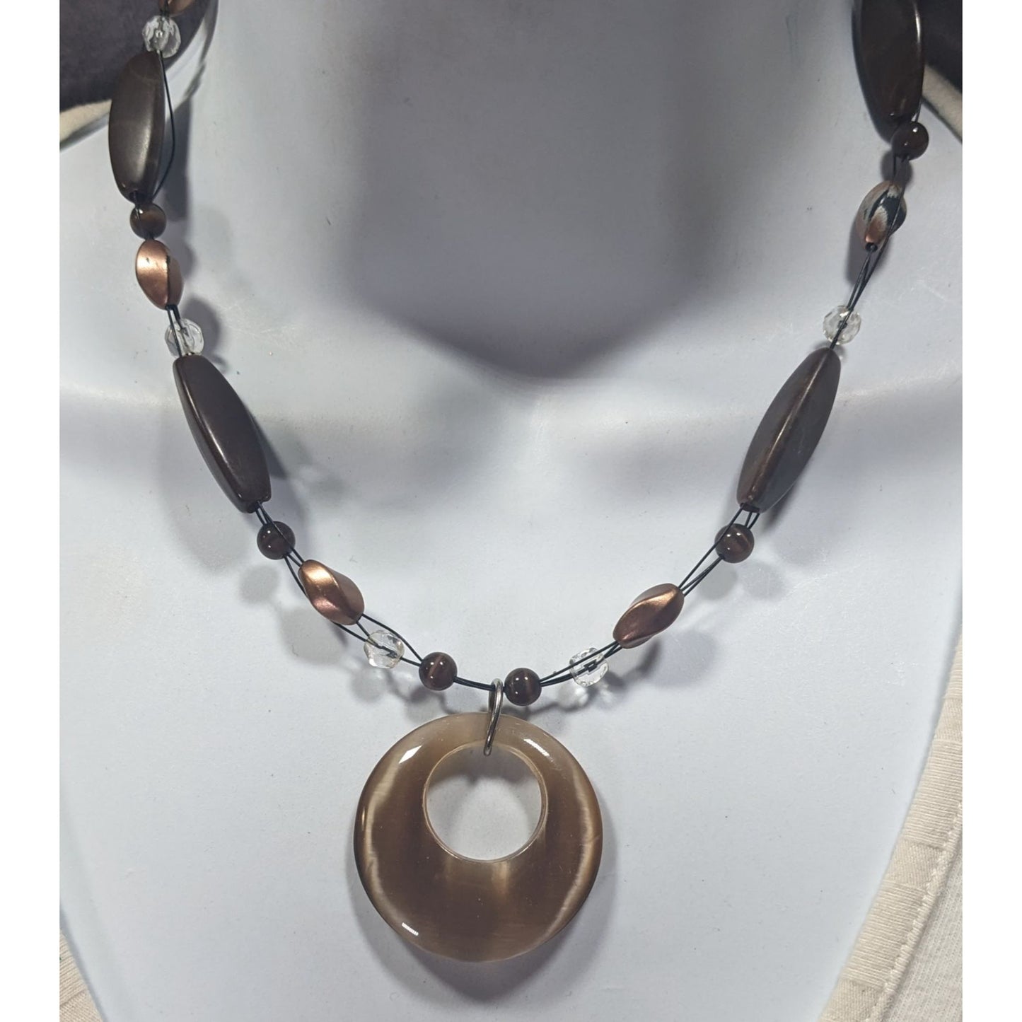 Retro Bohemian Brown Beaded Necklace With Cat Eye Pendant