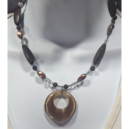 Retro Bohemian Brown Beaded Necklace With Cat Eye Pendant