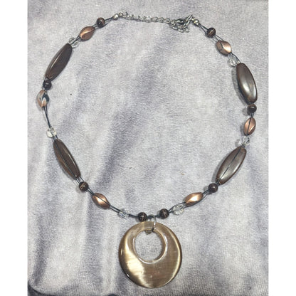 Retro Bohemian Brown Beaded Necklace With Cat Eye Pendant