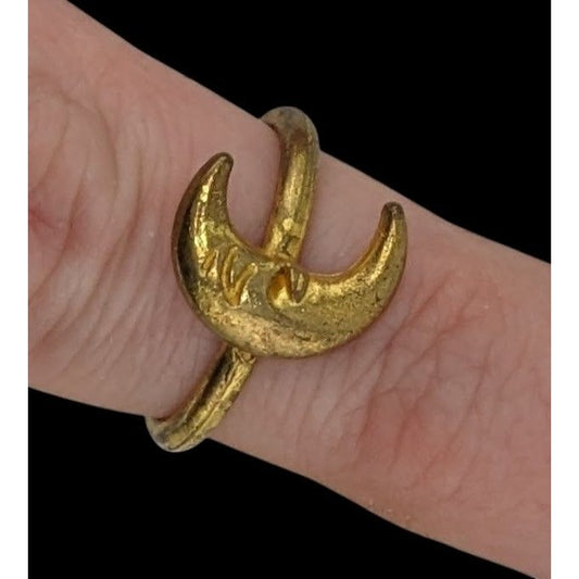 Whimsical Celestial Smiling Crescent Moon Gold-Toned Ring Size 7